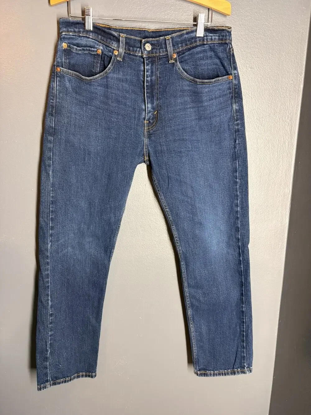 Levis 505 Jeans Mens 34x30 Blue Straight Dark Wash Denim Mid Rise Workwear